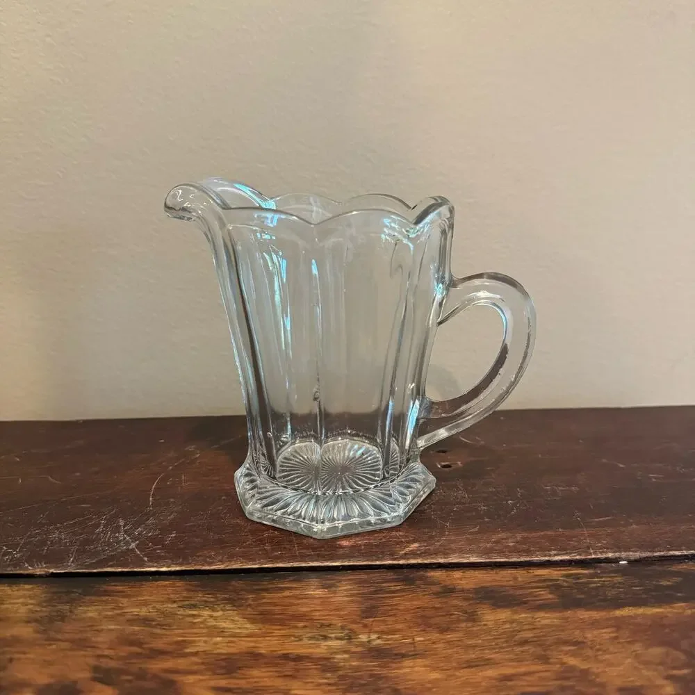 Bryce Vintage Pressed Glass faceted‎ Paneled small pitcher creamer & handle
